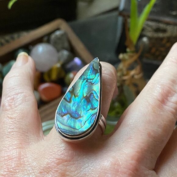 Mermaid Abalone Sterling Silver Large Boho Ring Size 9 - Picture 4 of 4